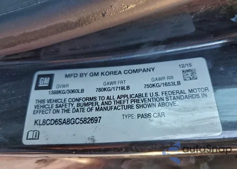 2016 Chevrolet Spark 1Lt из США, поврежденный, VIN KL8CD6SA8GC582697